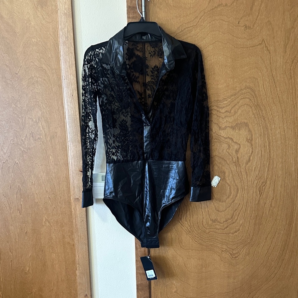 Chic Black Lace and Satin Bodysuit